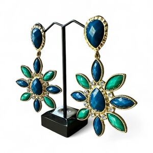 Amrita Singh Sapphire & Emerald Floral Statement Earrings – Bold Glam Sparkle